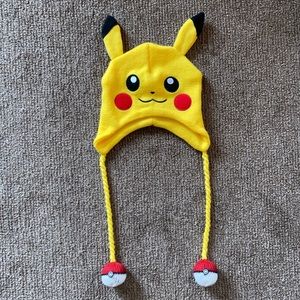 Pokemon Pikachu Pokeball pom beanie hat red yellow